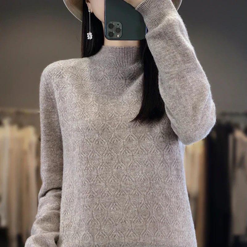 

Sweater Women Weaving Flowers Pullover Shirts Seamless Cashmere Sweater Women High Quality Long Sleeve Top Women's Turtleneck