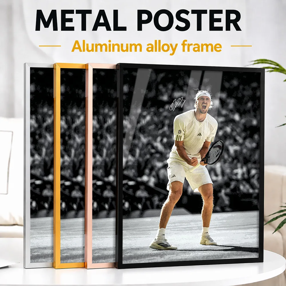 Alexander Zverev Celebrating Tennis Victory Framed Metal Print Customized Photo Energetic Motion Style Wall Art For Sports Bar