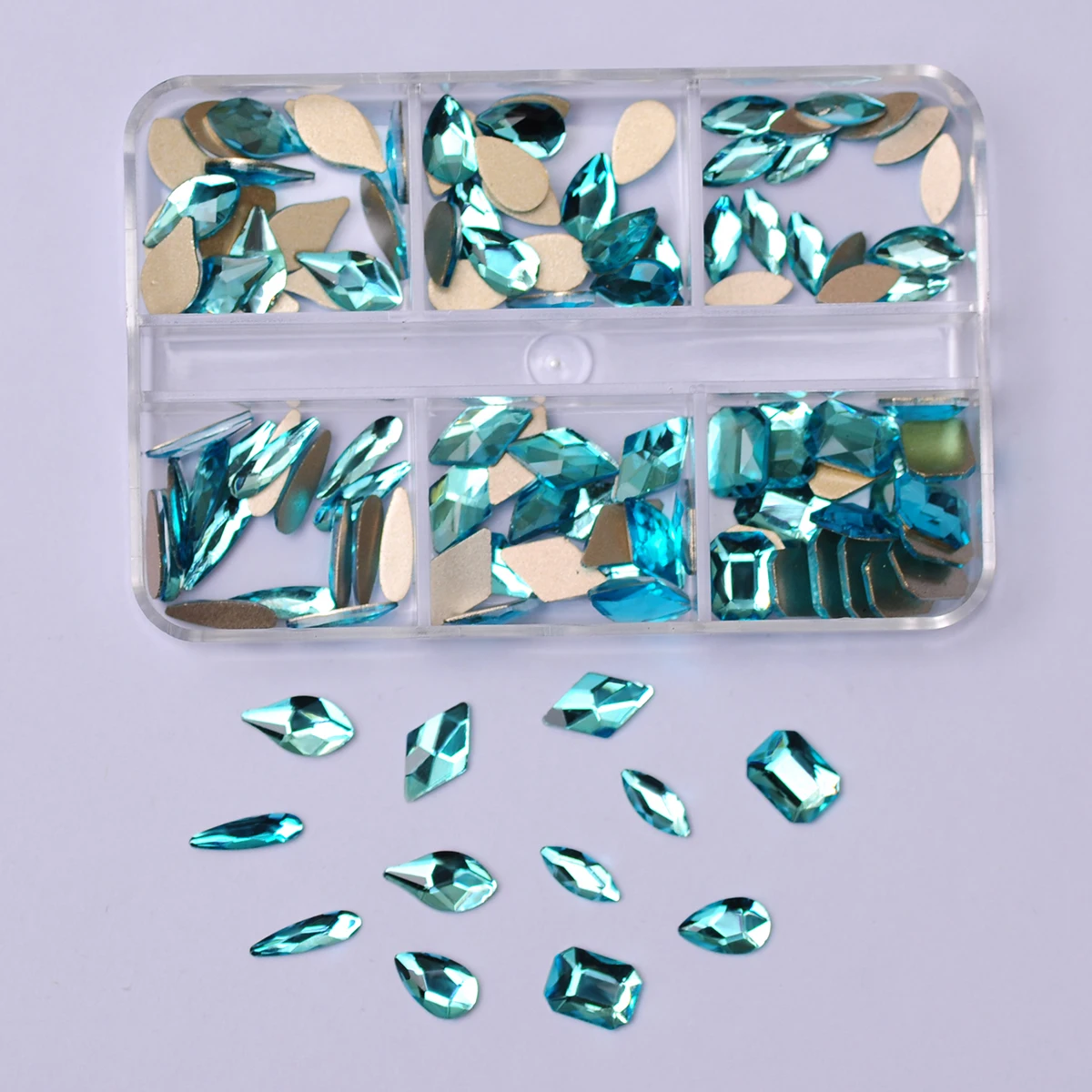 Hot New Aquamarine 6 Girds Box-packed Rhinestones Glass Strass DIY Nail Art Decorations Crystal Accessories Glitter Nail Beauty