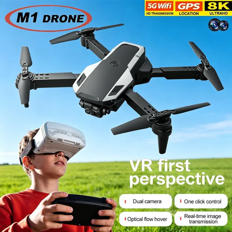 折りたたみ式m1ミニドローンrcクアッドコプター5g-wifi-fvp-8k-hdデュアルブラシレスモーター搭載-空撮リモコン付きドローンおもちゃ