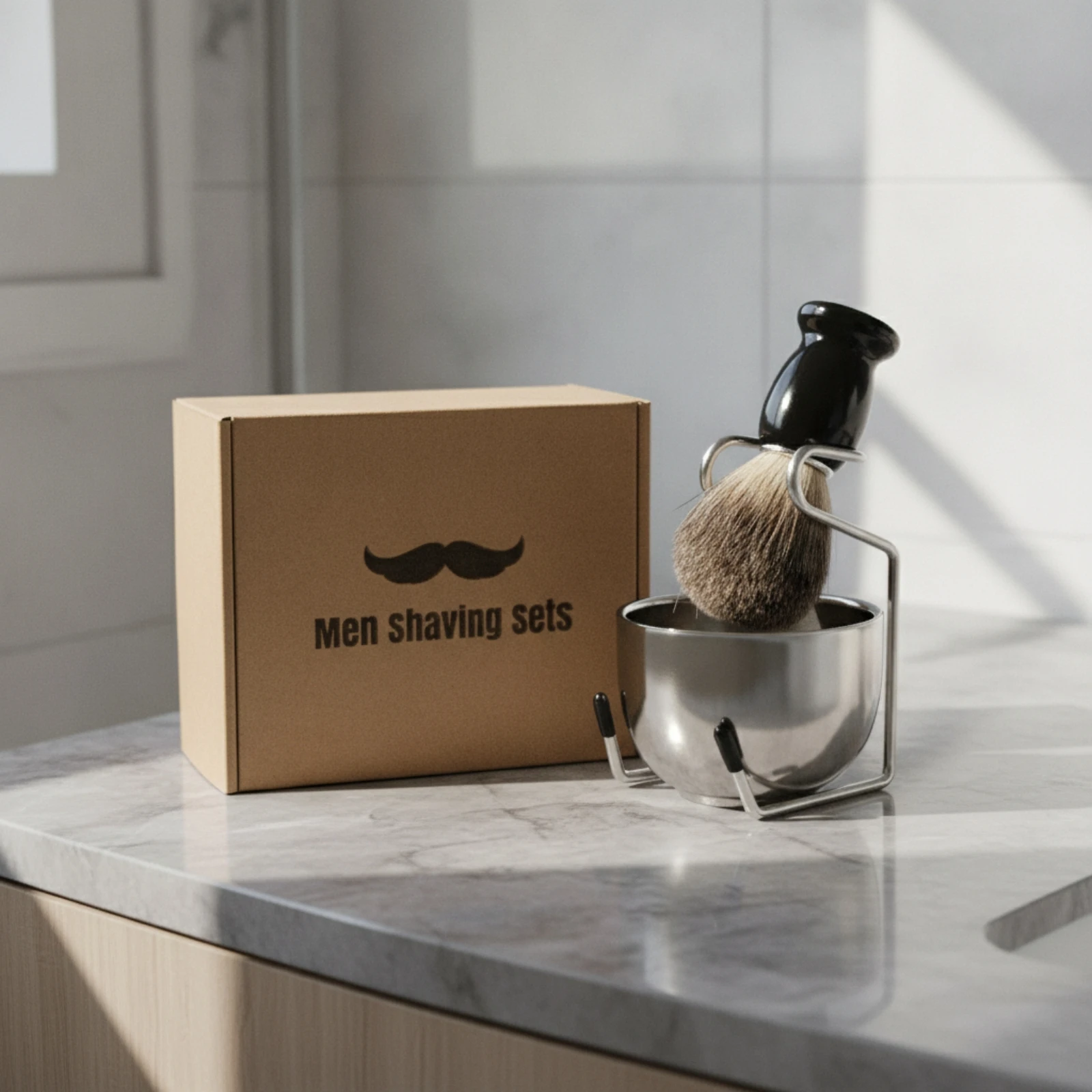 Shaving Kit with Stainless Steel Stand Manual Badger Hair Shaving Brush Kit Traditional Allcomprehensive for Barbers
