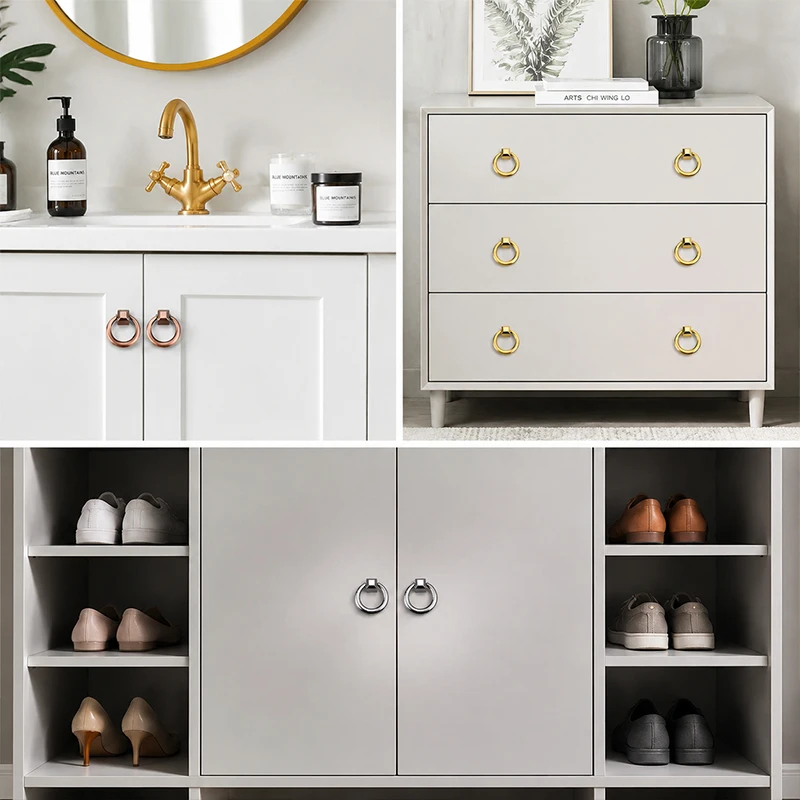 European Style Solid Zinc Alloy Ring Drawer Pull Simple Thickened Round Handle for Cabinet Wardrobe Bedside Shoe Cabinet