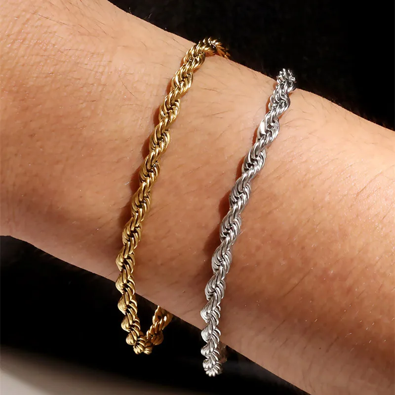 Fashion Hip Hop Stainless Steel Bracelet For Men Gold Silver Color Simple Style Men's Bracelet Jewelry