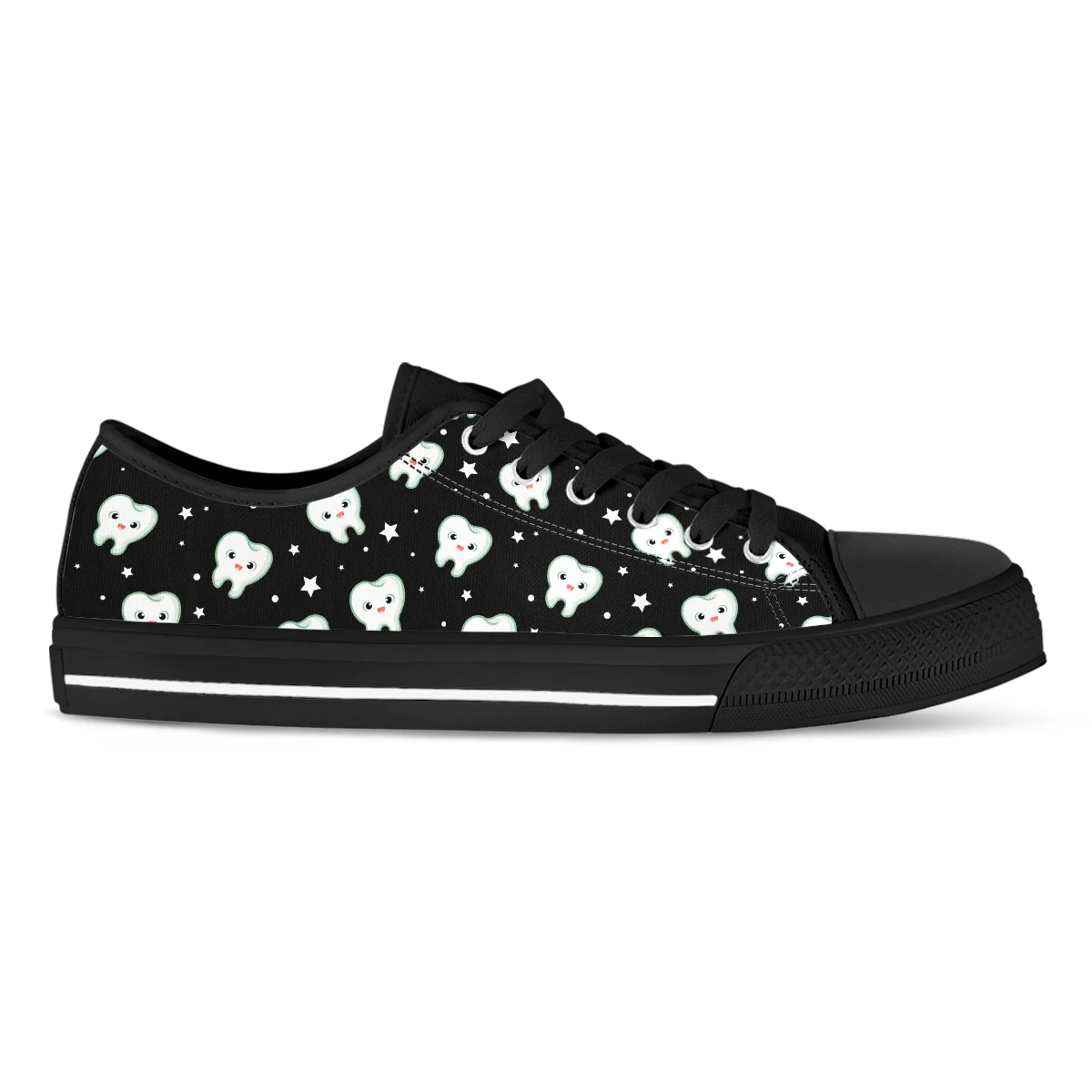 Black Cartoon Teeth Color Sneaker For Women Cute Pattern Gothic Girls Casual Vulcanized Shoes Low Top Canvas Shoe