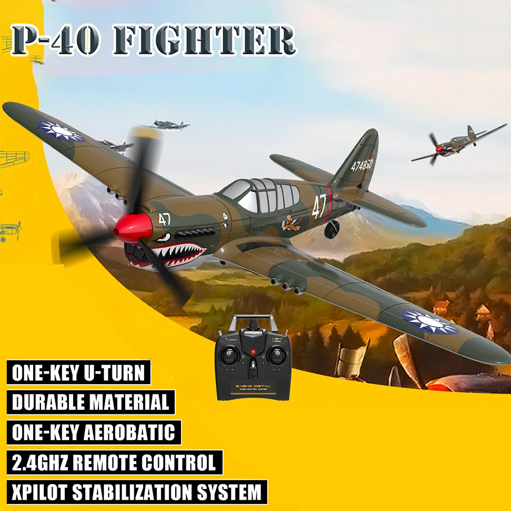 New P-40 Rc Aircraft 4ch 6-axis Gyro Fighter 400mm Wingspan One-key U-turn Aerobatic Rtf Rc Airplane Model Outdoor 761-13 Toys