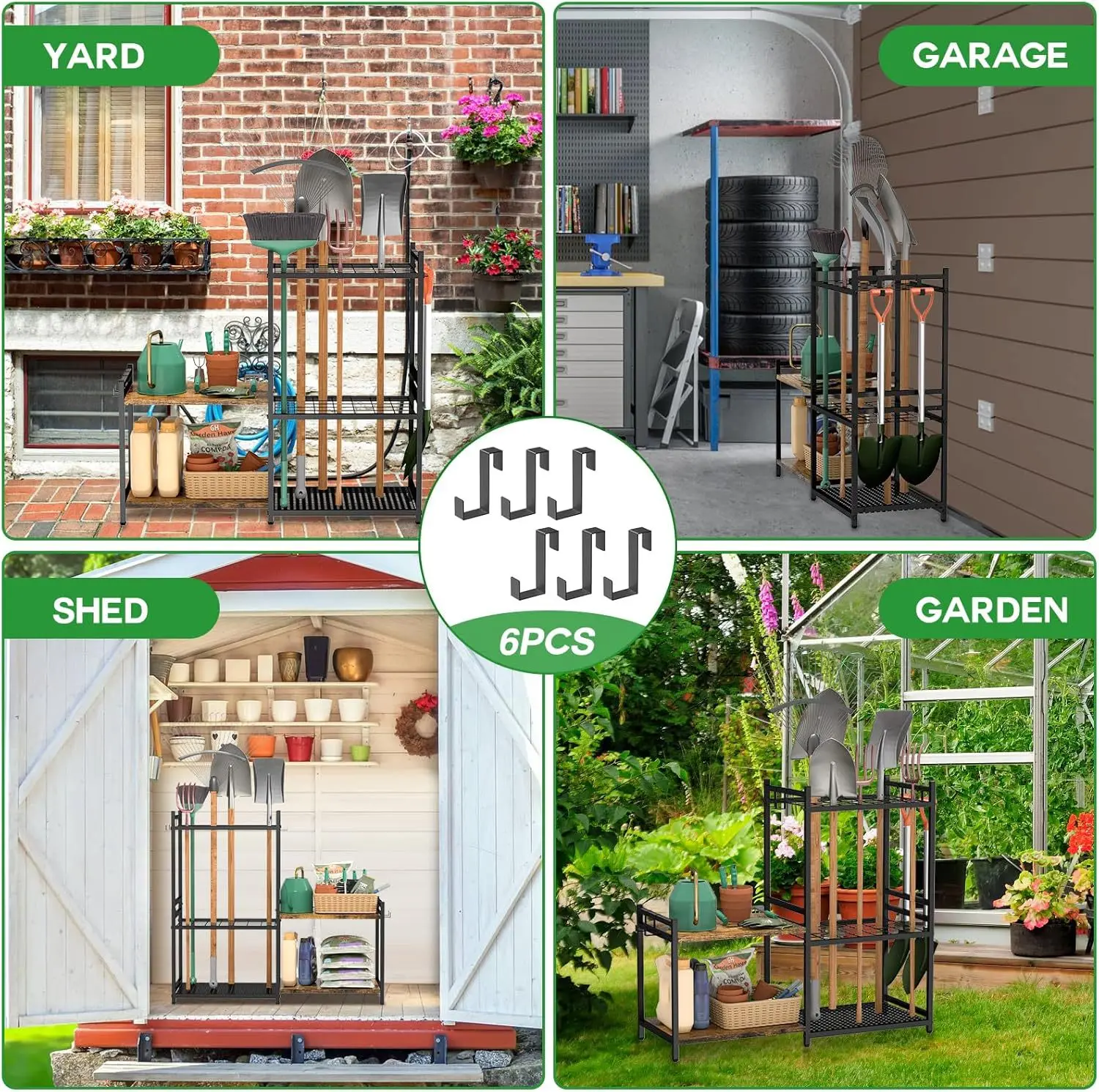 

#Cross-border Courtyard Three-layer Metal Multi-function Labor Tool Rack Floor Type Shovel Broom Storage Bracket Cleaning Tools