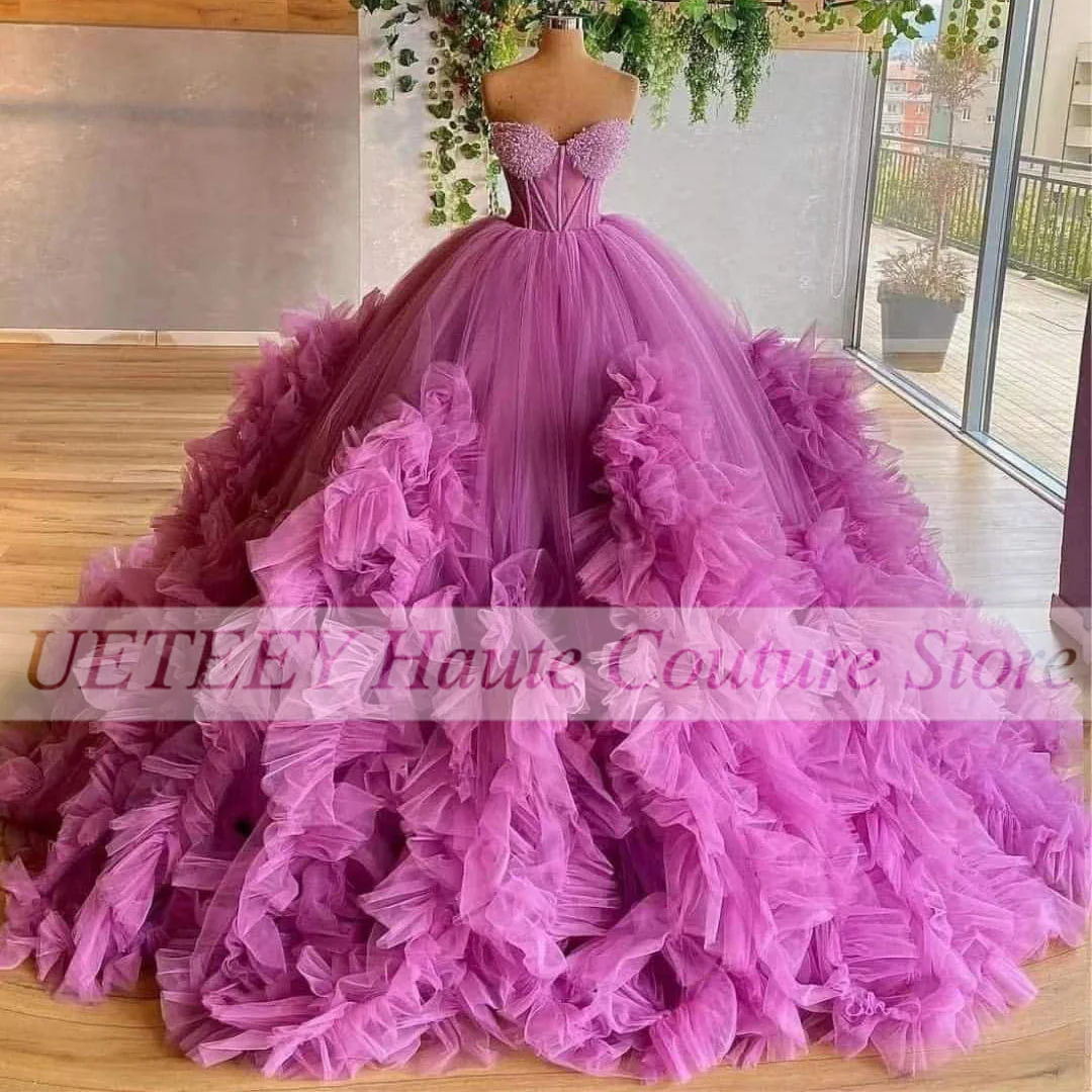 

Purple Elegant Quinceanera Dress Ball Gown Beading Sequined 3D Flowers Lave Formal Prom Dress For Sweet 16 Girl Robes De Soirée