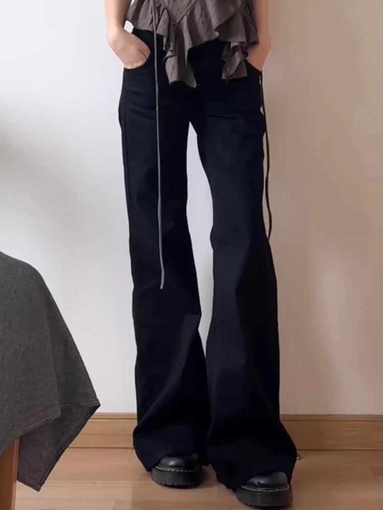 Normcore Y2K pantalones vaqueros negros holgados lavados Vintage Casual minimalista pantalones Grunge cintura alta Color sólido calle Retro Jeans