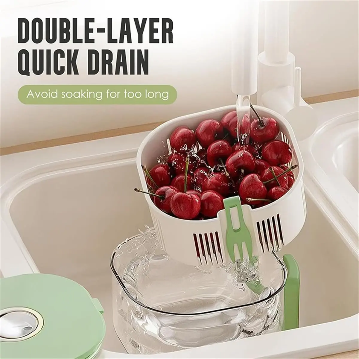 2026 New Tool Fruit Washing Spinner Bowl with Built-in Fruit Fork for Easy Meal Prep and Storage Blue