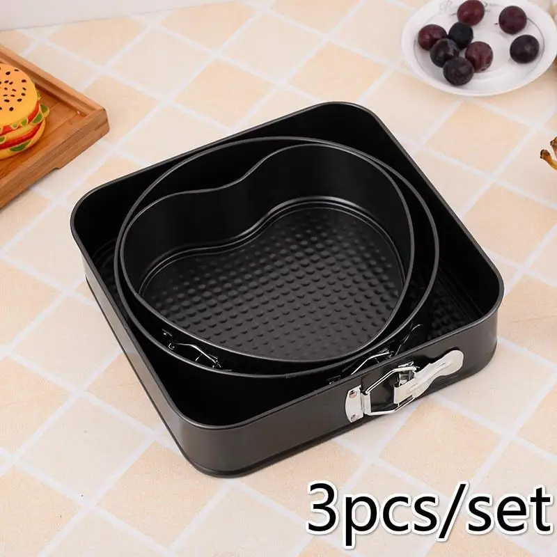 

3pcs/ Set Springform Pans Chocolate Cake Bake Mould Mold Bakeware Round Heart Square Shape Kitchen Accessories Baking Tools