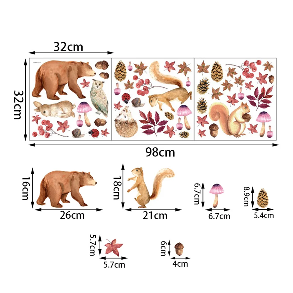 Children's Room Thanksgiving Window Stickers Squirrel Animal Wall Decals Pvc Maple Leaf Showcase