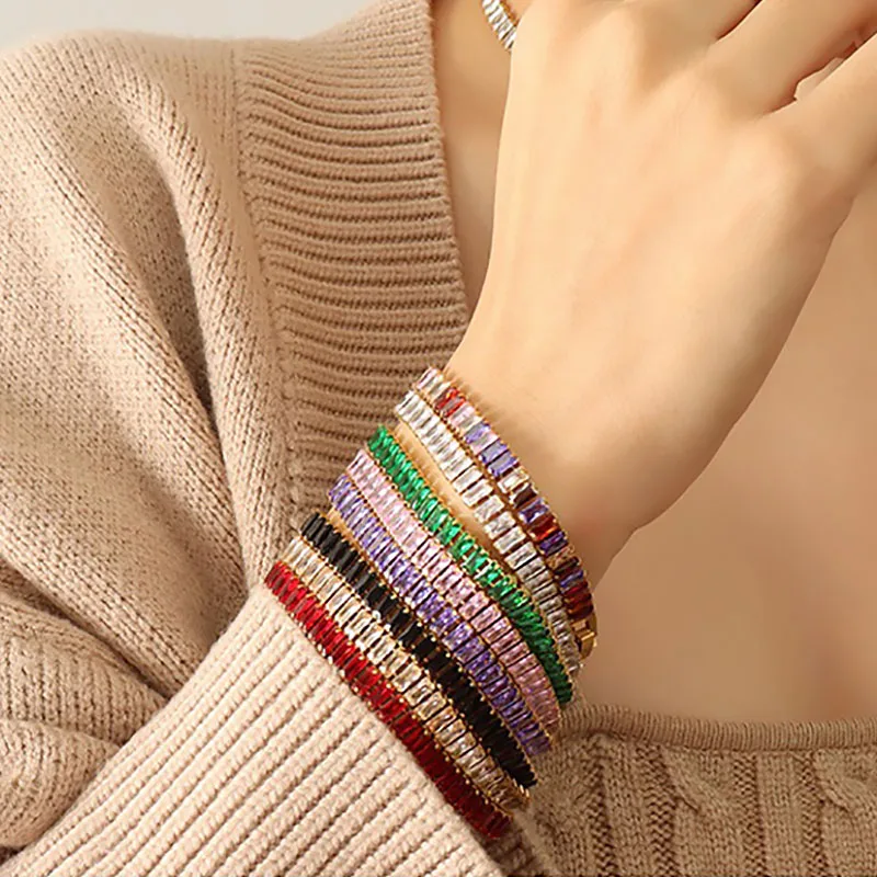 Tennis-Armband Luxuriöses Quadratisches Mehrfarbiges Zirkon-Armband für Damen Hiphop Mode-Schmuck Großhandel Verstellbar DZH009 – Detail 1