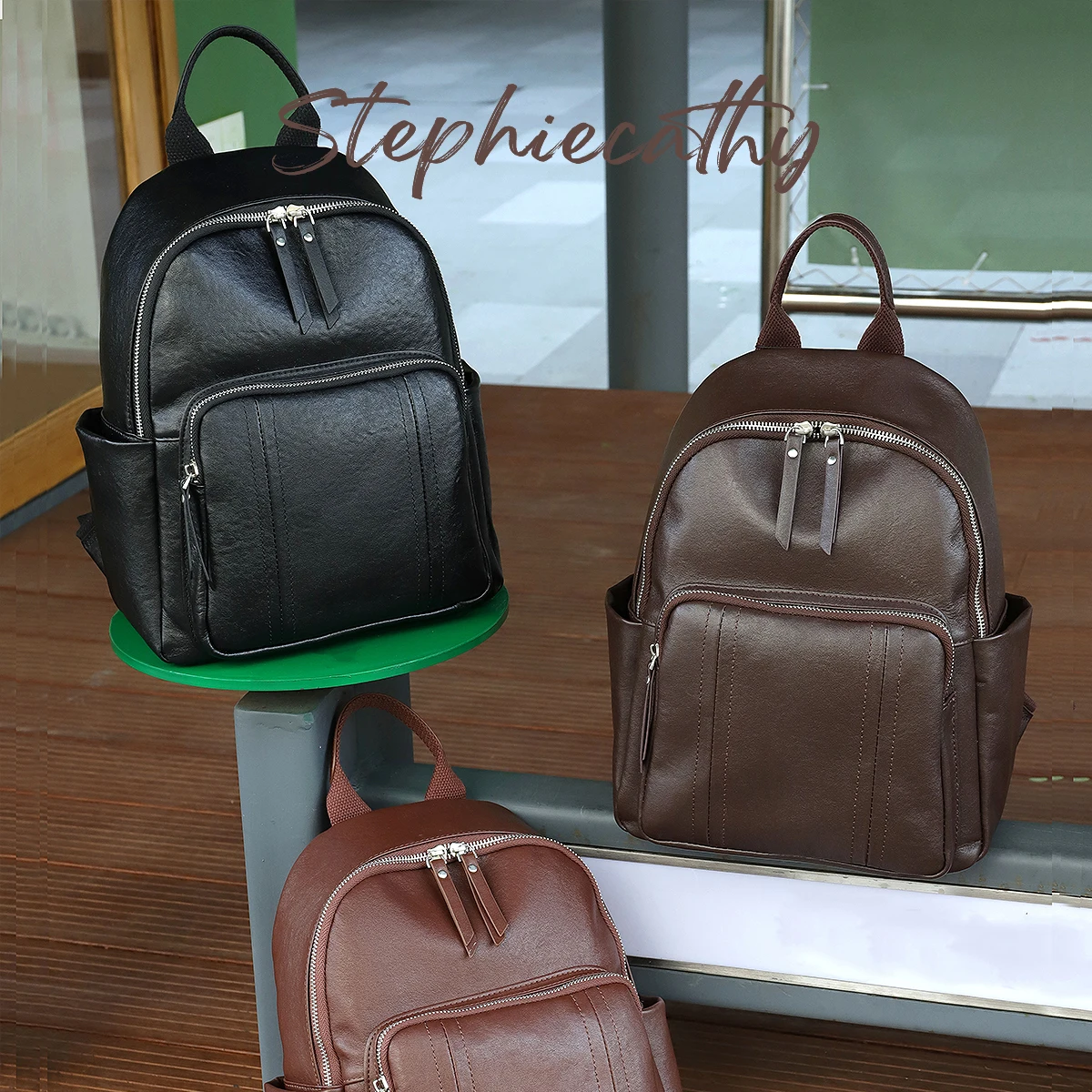SC Functional Real Leather Backpack For Women Multi Carry Ways Shoulder Bag Large Capacity Zipper Closure Casual Travel Knapsack