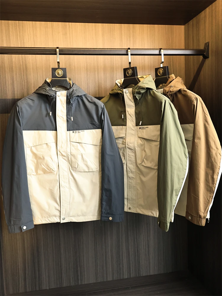 

Tech Waterproof! Color Blo! Autumn Men's Outdoor Sports Breathable Lightweight Casual Hooded Jaet Faion Urban Sle
