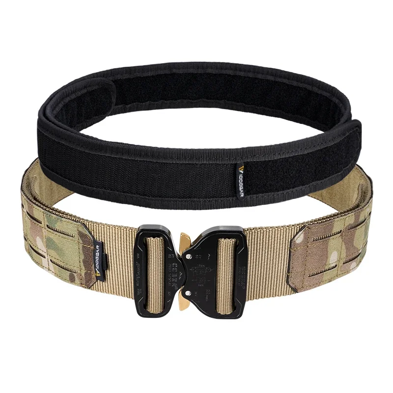 

IDOGEAR 2 Inch Tactical Combat Belt Metal Laser Cut MOLLE Military Mens Belts Quick Release Paintball Airsoft Accessories