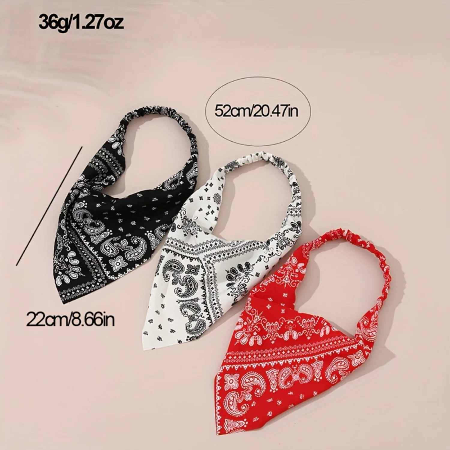 3pcs/Set Floral Hair Bandanas Headband Turban Head Kerchief  Elastic Headwear Hair Accessories