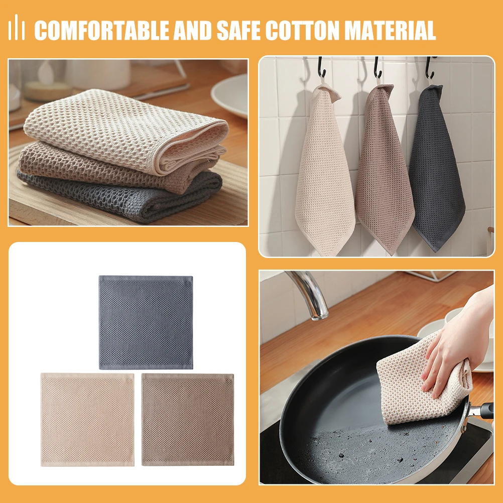 

3pcs Soft Cotton Kitchen Cleaning Dish Towels Absorbent Non Greasy Wash Cloths Gray Beige Household Rags