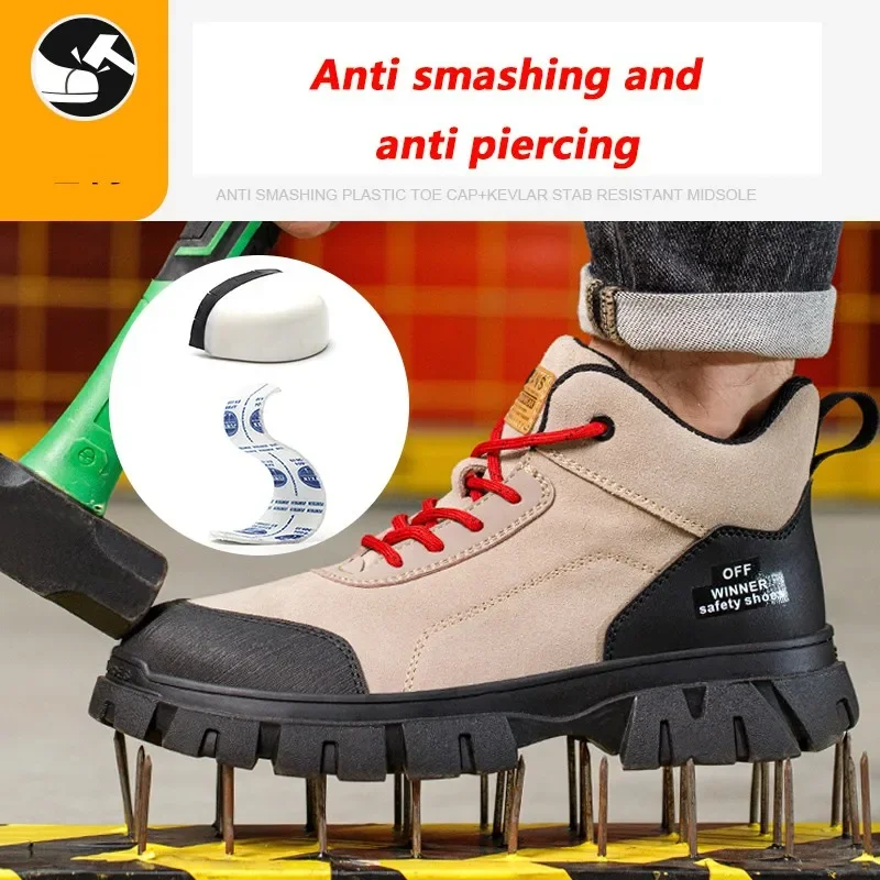 2025 New Women's And Men's Safety Shoes Suede Leather Plastic Steel Head Anti Smashing Insulated Shoes Anti Puncture Lightweight