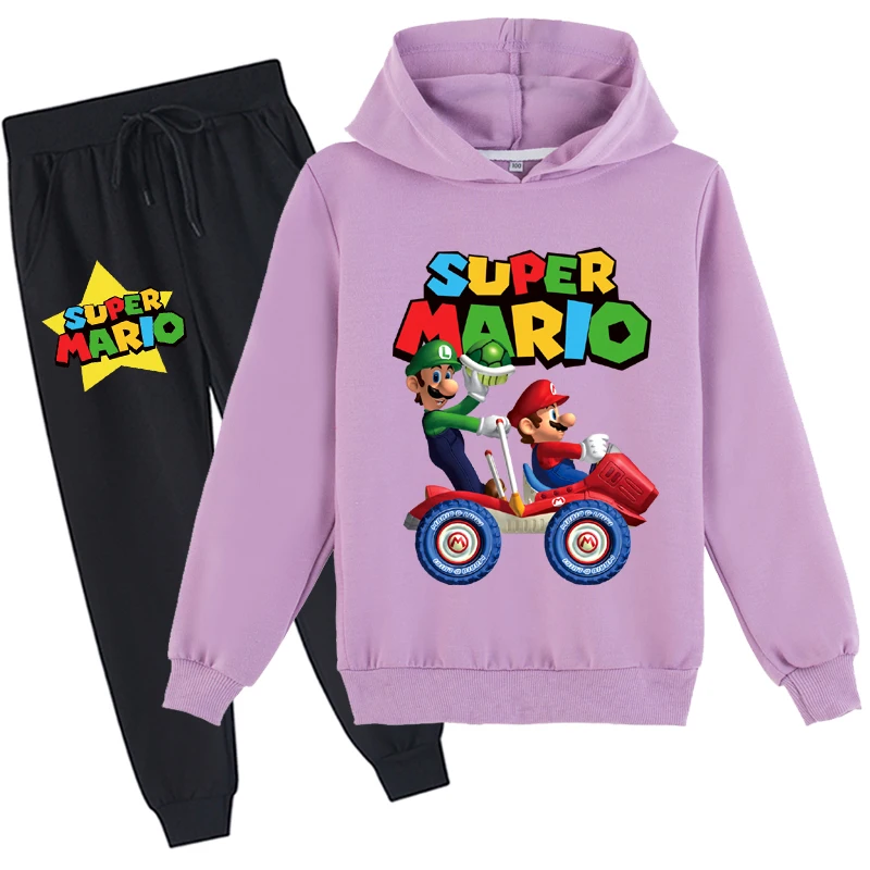Felpe con cappuccio e pantaloni da jogging alla moda per bambini piccoli Set di tute da 2 pezzi, top novità Super Mario per 2-14 anni (5 colori)