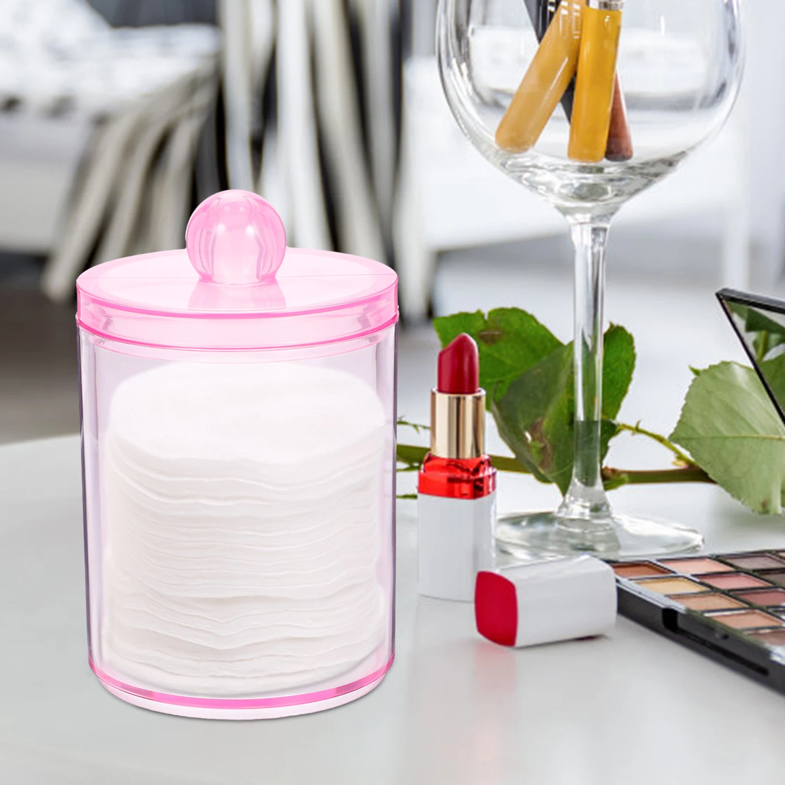

2Pcs Makeup Vanity Organizer Smooth Sturdy Cotton Swab Container for Bathroom Desk Storage Jars with Lids Set Cotton Round