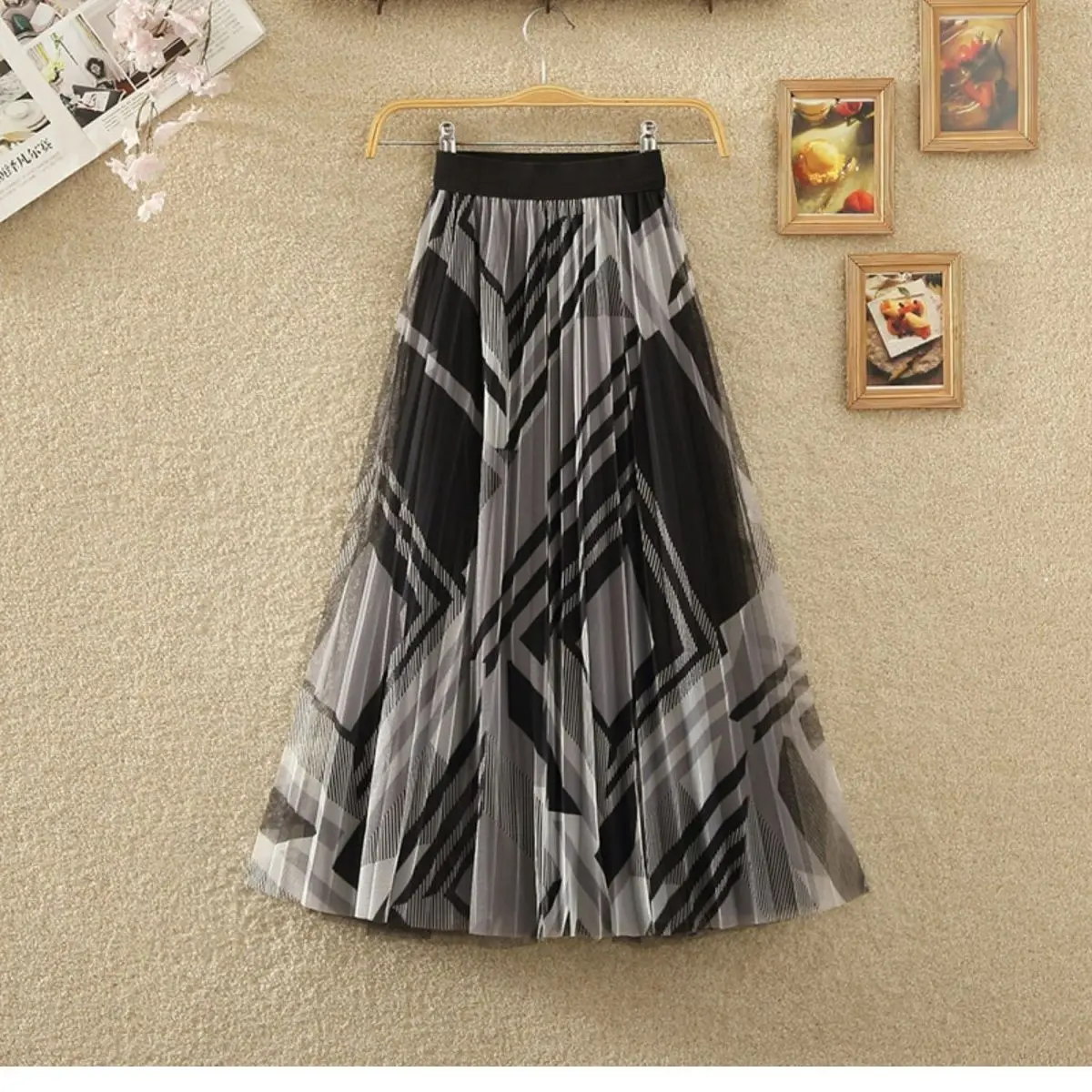 Korean Fashion Vintage All-match A-line Skirt Gauze Elegant Fashion Streetwear Irregular Skirts Pleated Skirt 2023 Long Dress