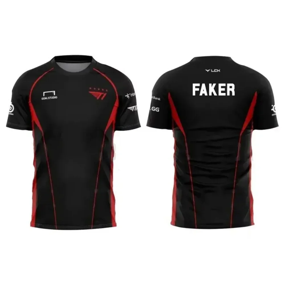 Camiseta de Esports T1 "FAKER" – Camiseta Gaming LCK en Negro y Rojo, Uniforme del Equipo de League of Legends, Ideal para Fans de Faker y Streetwear
