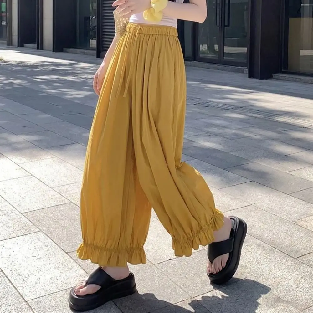 Elastic Waistband Wide Leg Pants Flowy Drape Loose Fit Floral Pants Lightweight Full Length High Waist Trousers Vacation Looks