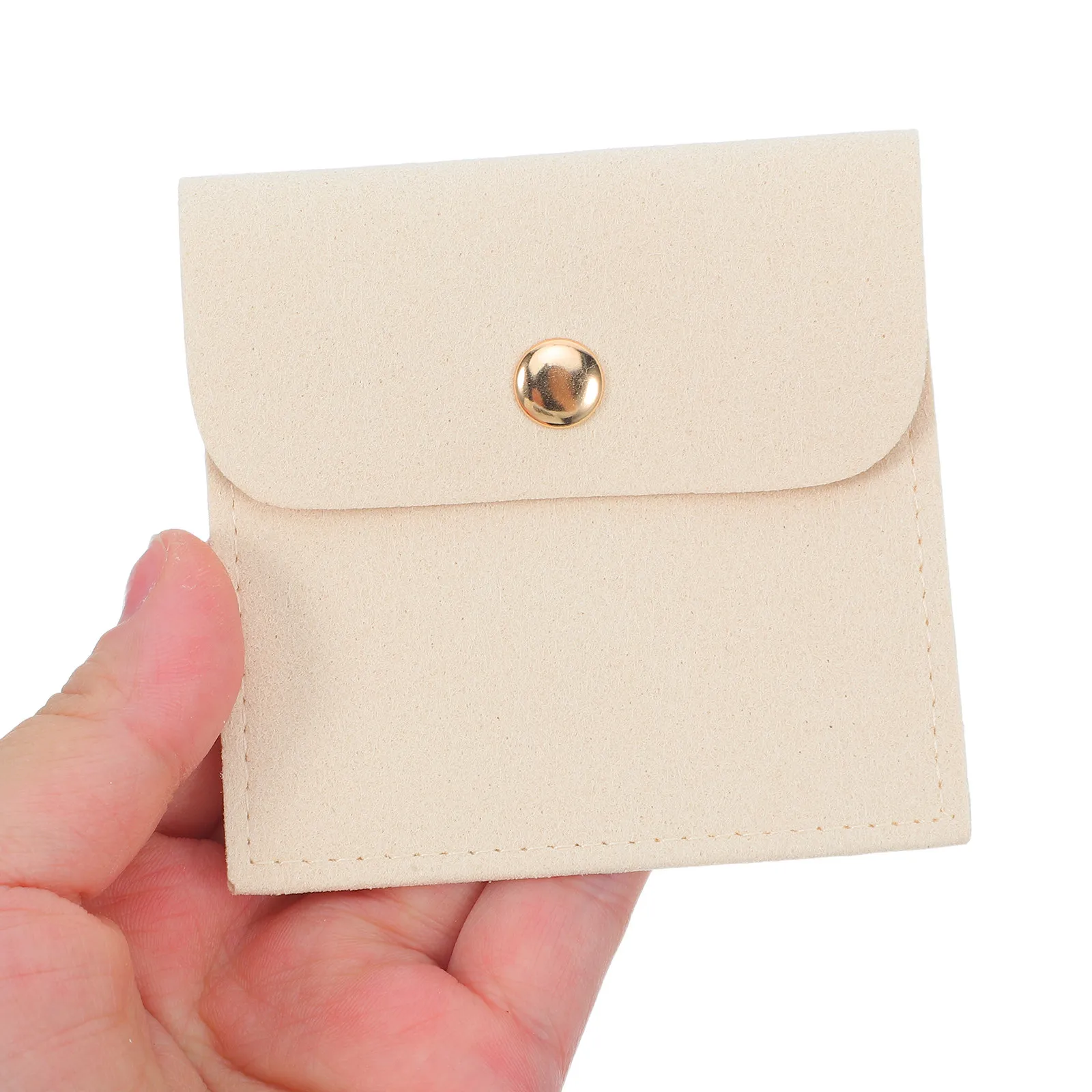 10Pcs Microfiber Jewelry Pouch Square Snap Closure Minimalist Design 8x8cm Protective Sleeve Travel Ring Bracelet Organizer Gift