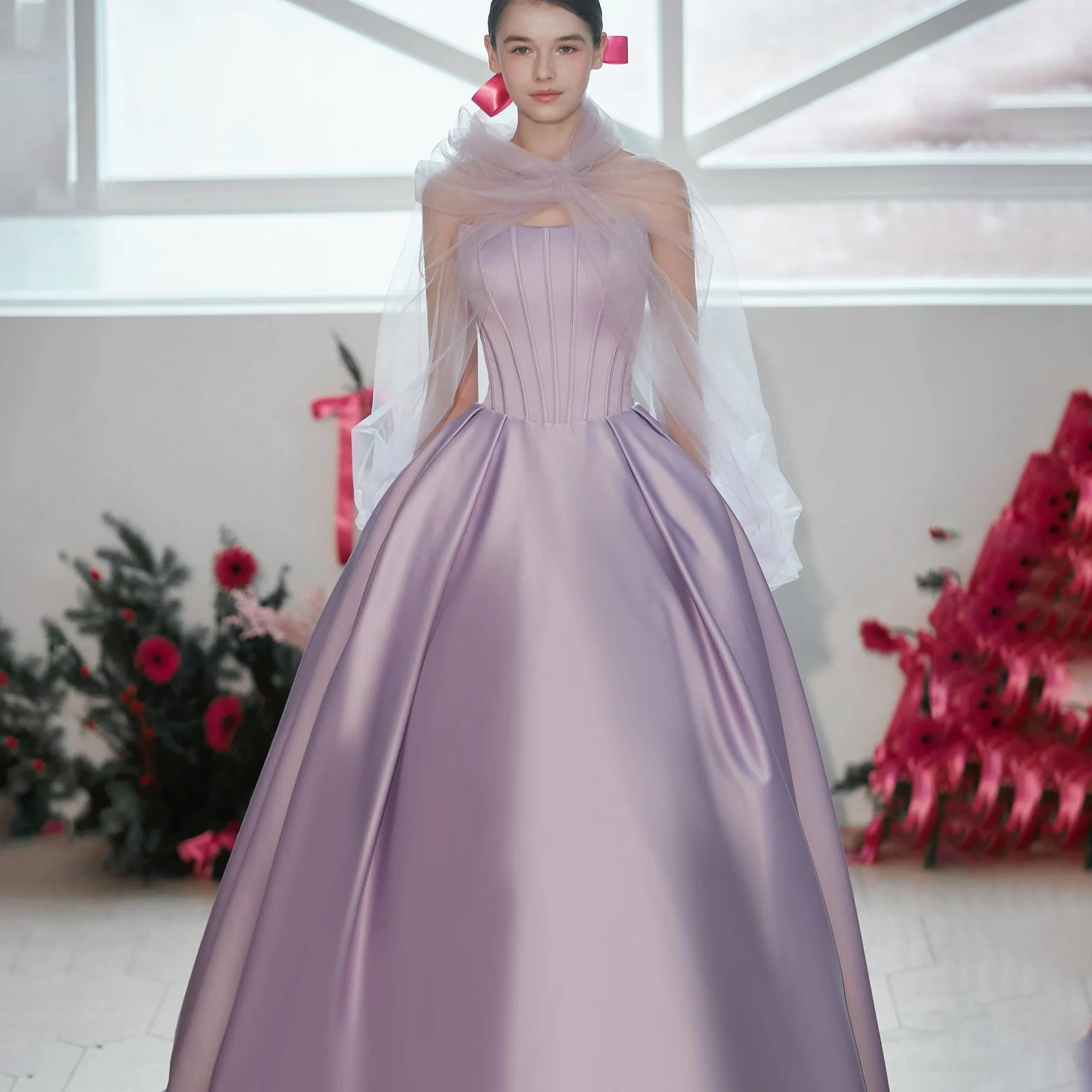 

GIOIO Strapless Korea Luxury Formal Wedding Dresses Pleat Purple Sleeveless 프롬드레스 Floor Length Elegant Bride Gowns Party Women