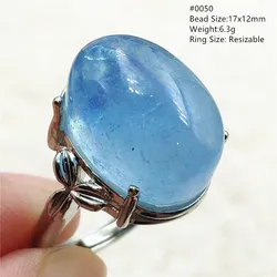 Natural Blue Aquamarine Ring Adjustable Crystal Women Men Fashion Aquamarine Jewelry Silver Clear Gemstone Ring AAAAA