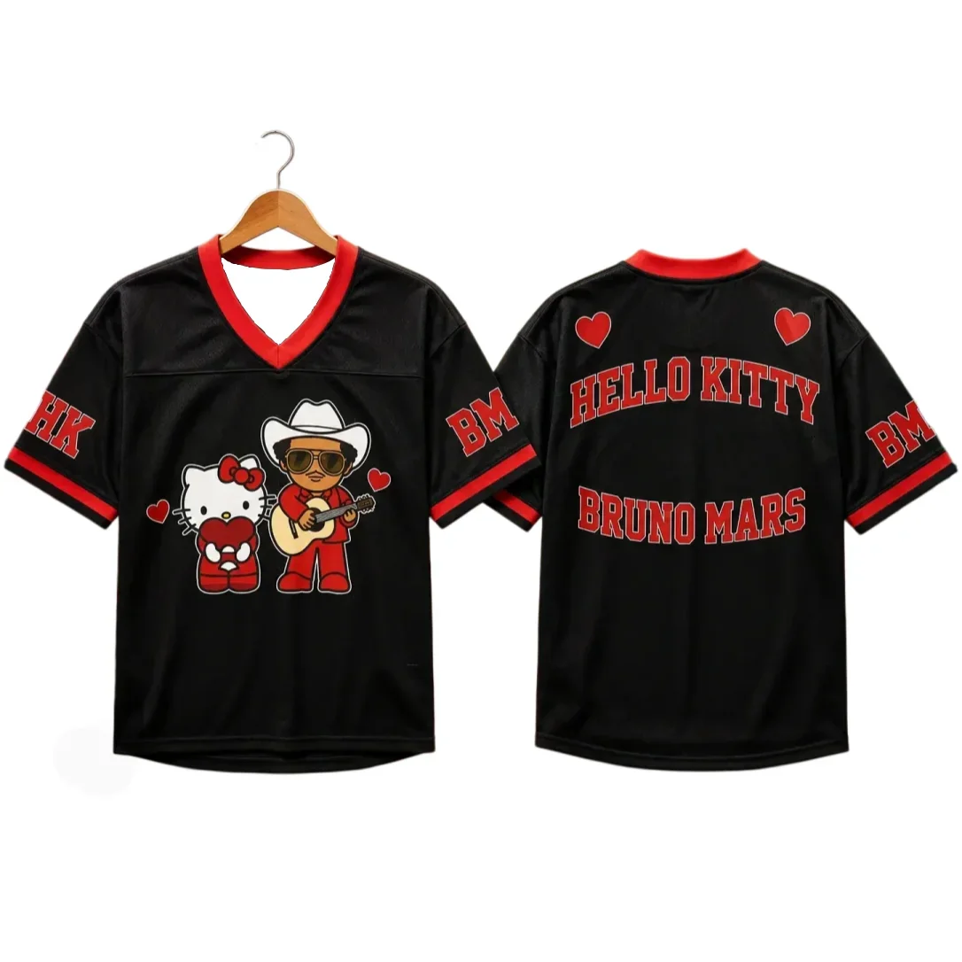 2026 Bruno Mars X Hello Kitty The Romantic Tour Merch Jersey Unisex Men Women Breathable Quick-dry T-Shirt Y2k Kawaii T Shirt