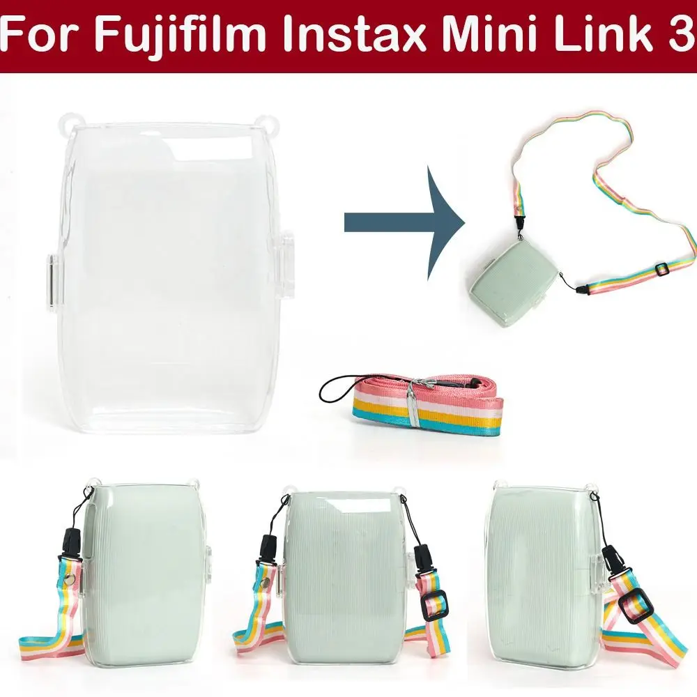 

For Fujifilm Instax Mini Link 3 PC Transparent Shell Shockproof Printer Carrying Case Protective Storage Bag with Shoulder Strap