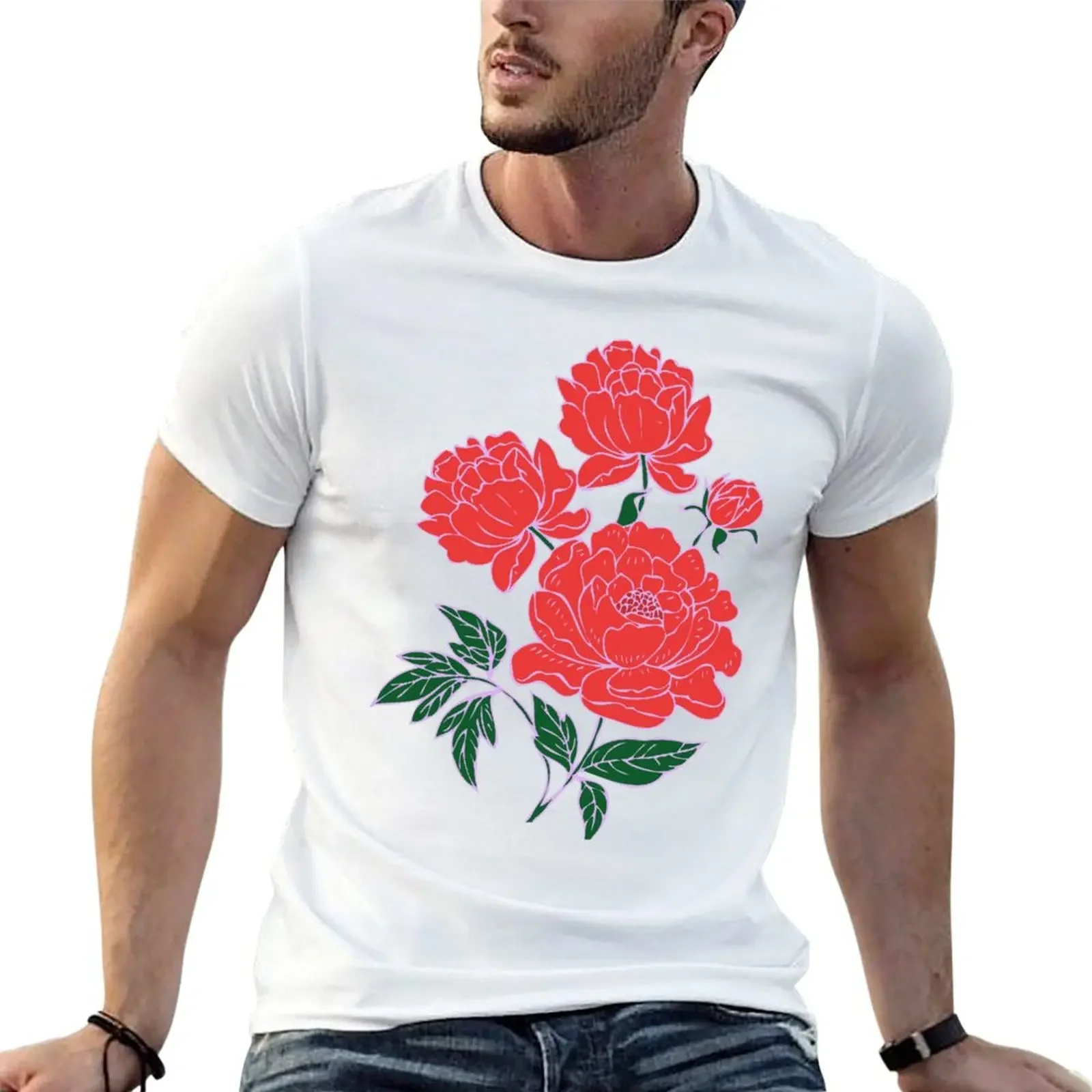 Red Peonies #5 T-Shirt vintage clothes customs design your own plain black t shirts men