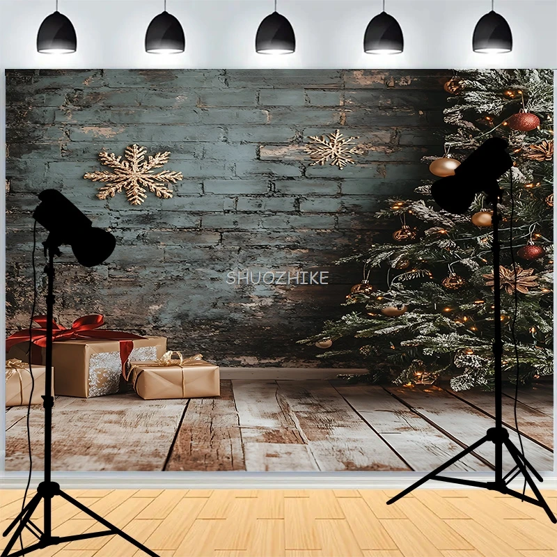 Día de Navidad copo de nieve fotografía telones de fondo chimenea escenario de invierno Año nuevo cabaña decoración de la sala de estar fondo CC-01