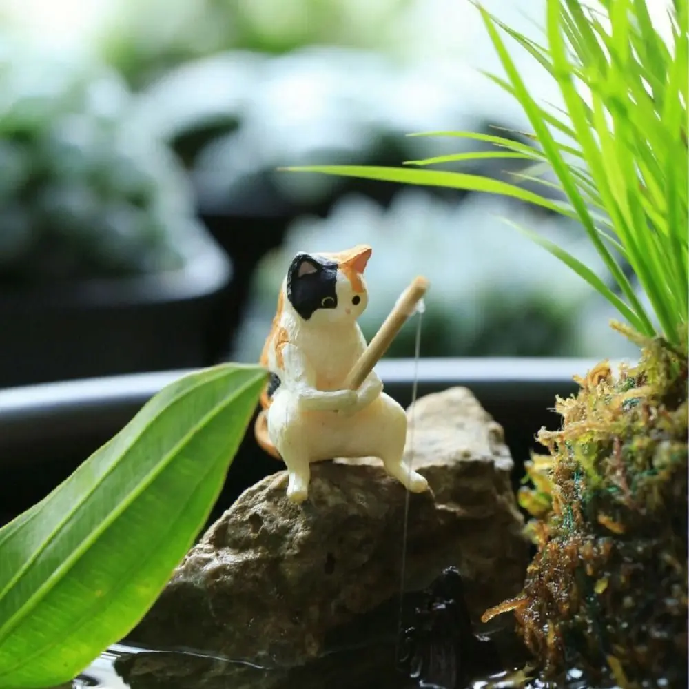

Decor Handicraft Craft Micro-landscape Plant Pot Cat Statue Kitten Fishing Ornament Miniature Figurines Fish Tank Ornaments