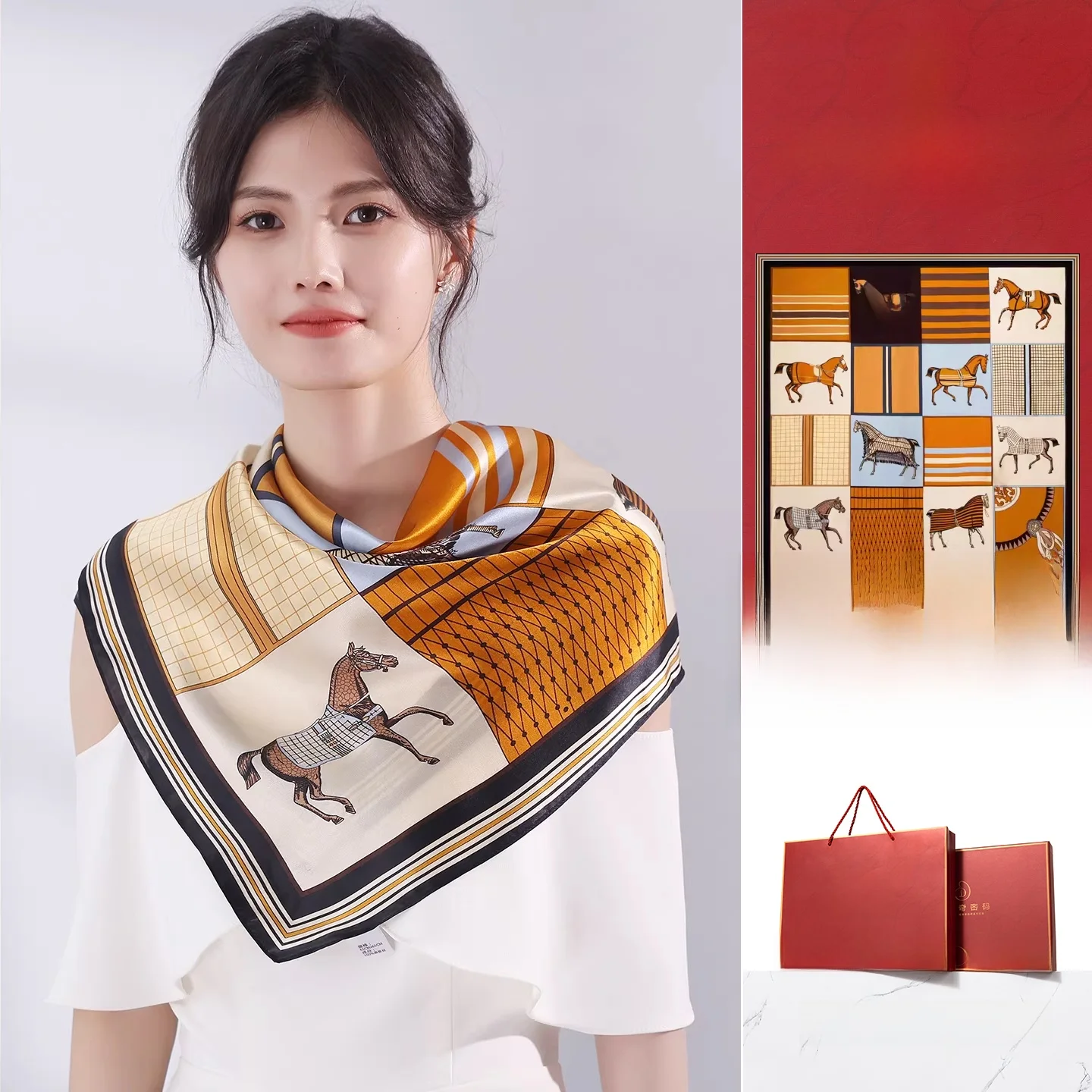 若々しい印象のマルベリーシルクスクエアスカーフ-レディースネックウェア-ママスタイル-おしゃれなプリントデザイン-あらゆる年齢層に適した多用途スカーフ