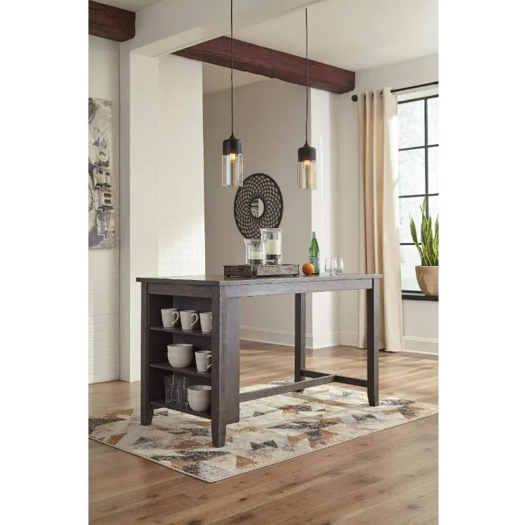 Design by Ashley Caitbrook Rustic Counter Height Dining Table with Storage, Dark Gray