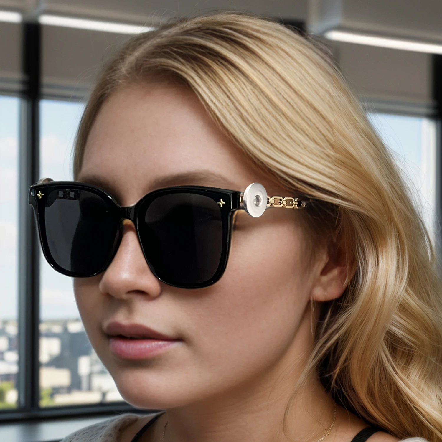 

Vintage Square Fit 12mm 18mm Snap Button Sunglasses Women Frame Black Brown Colorful Sun Glasses Retro Gradient Fashion Display