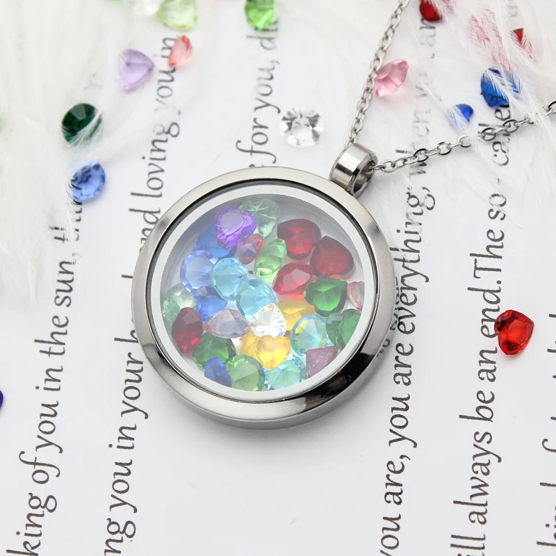 Wider Ring 20/25/30mm Floating Glass Memory Locket Pendant with Twist Top Stainless Steel Glass Medallion Jewelry For Women Gift