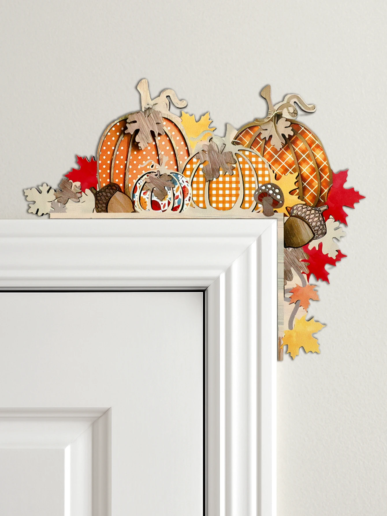 

Autumn Pumpkin Door Topper Decor Wooden Pumpkins & Leaves Design, Harvest Festival Bedroom Living Room Home Decoration