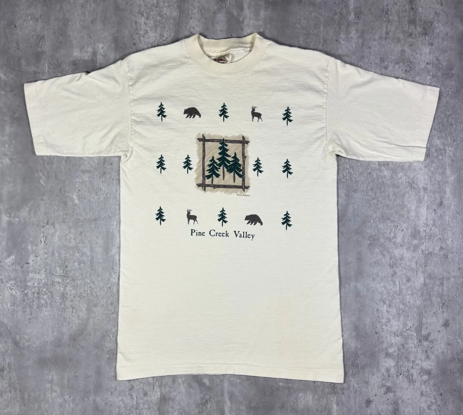 Camiseta vintage de los años 90 con diseño de animales del Parque Natural de Pine Creek Valley, talla M