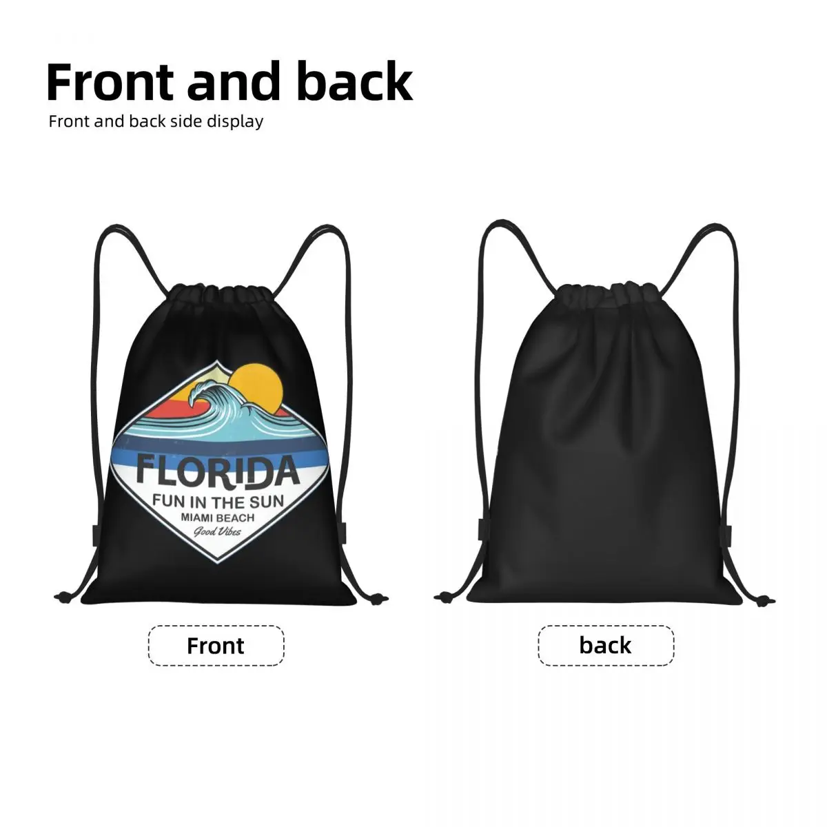 Custom Florida Miami Seaside Beach Sun Drawstring Backpack Bags Men Women Lightweight Gym Sports Sackpack Sacks for Shopping