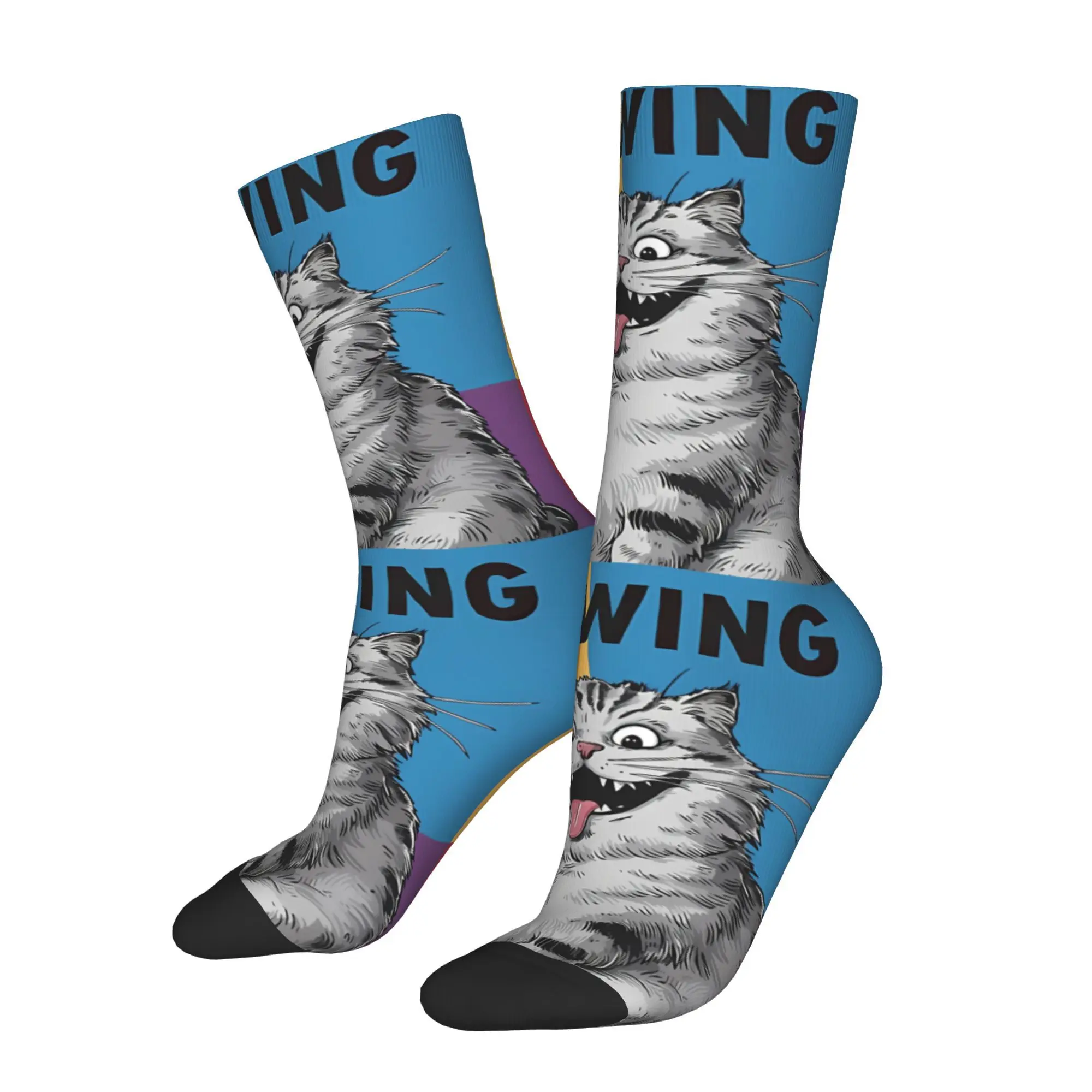

Vintage Mewing Sigma Rizz Cat Men's Socks Unisex Novelty Happy Crew Sock Gift