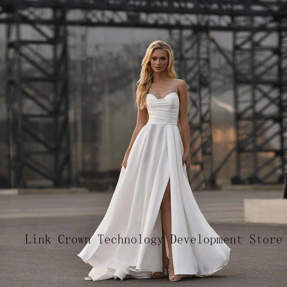 Charming Strapless Wedding Dresses with Pleat 2024 Summer Side Slit Bridal Gowns for Women New Sleeveless Vestidos De Novia New