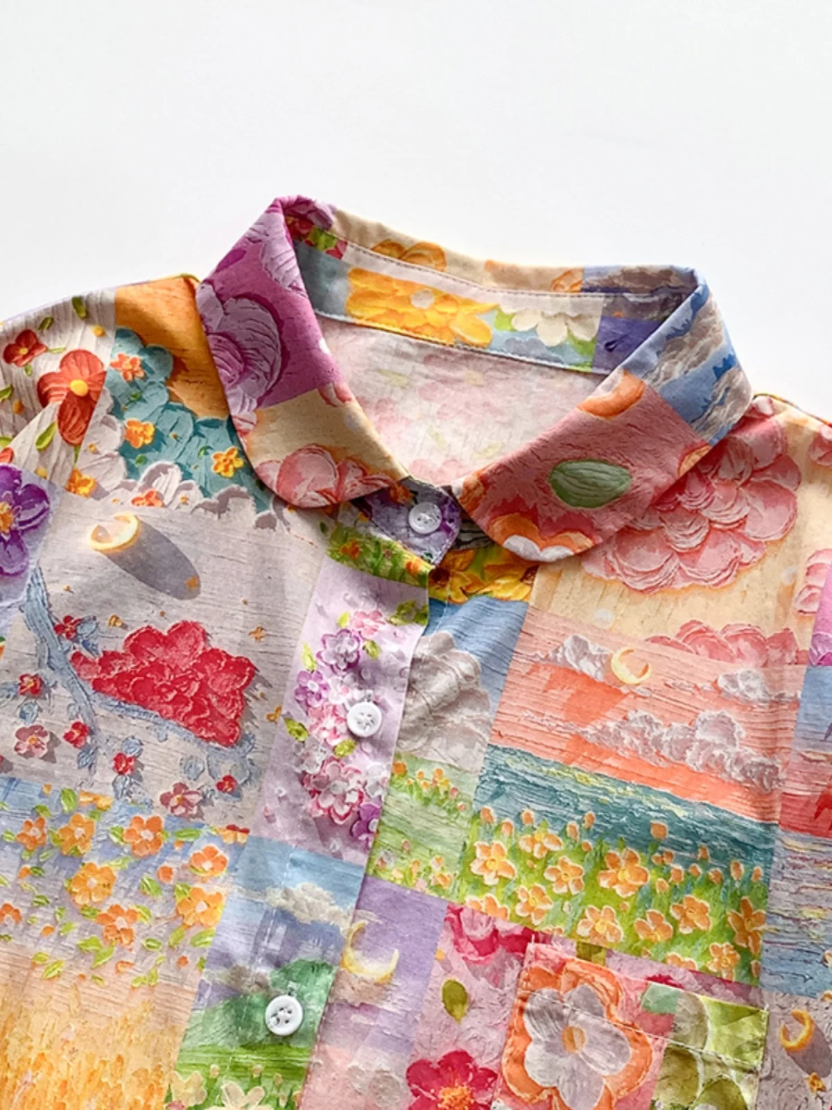 Retro pintura al óleo estampado Collar irt mujer primavera otoño Faion talla grande grasa MM Sli capa Base irt