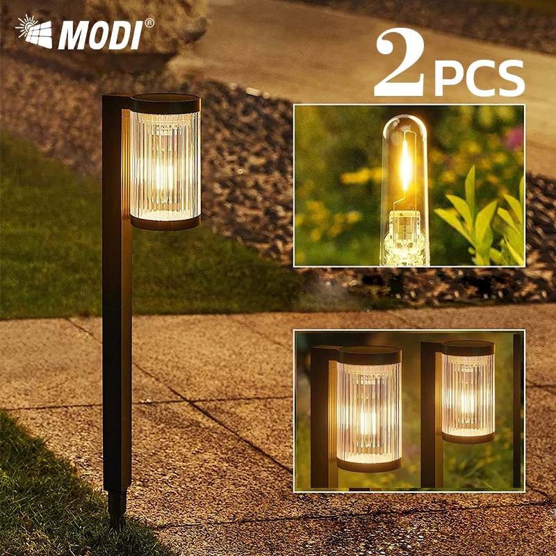 

Two Pack MODI Outdoor Solar Spike Lights - IP65 Waterproof , Dusk to Dawn Auto On/Off, Warm Yellow Glow for Garden/Porch