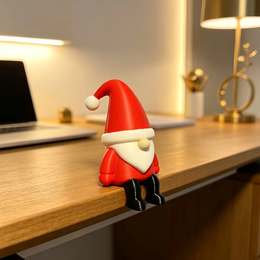 3D Printed Christmas Dwarf Santa Claus Sitting Statue Ornament Cute Desktop Tabletop Decor Home Office Holiday Decoration Gift