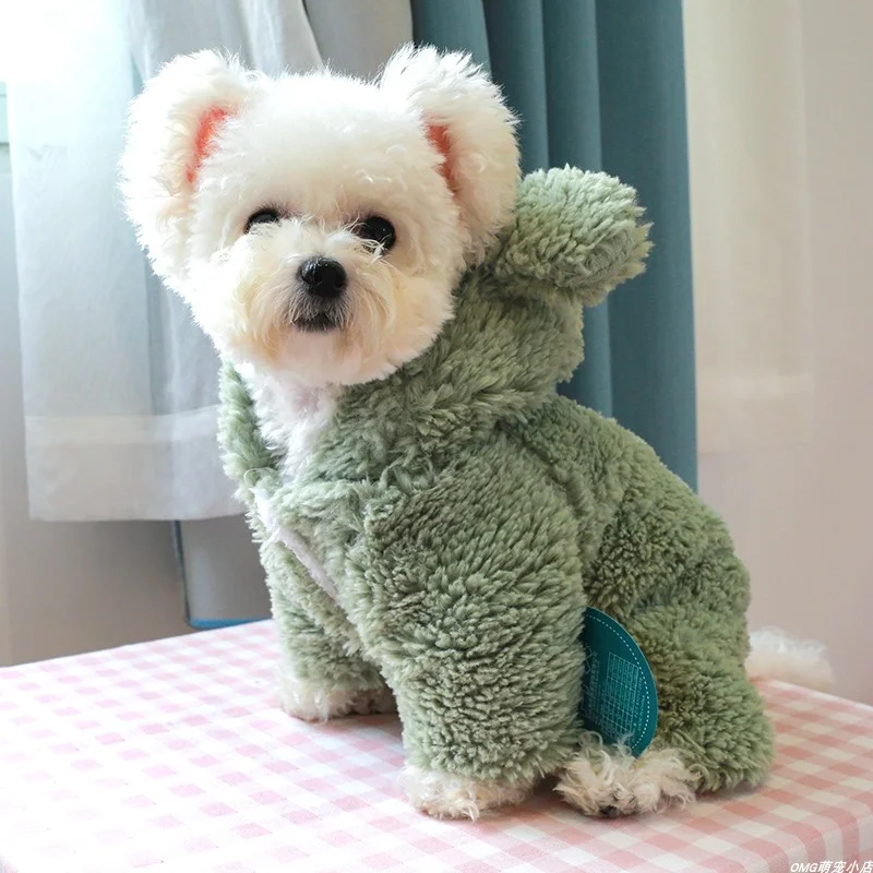 1PC Pet Clothes Winter Plush Thick Green Love Little Fat Four legged Cotton Clothes Suitable for Small and Medium sized Dogs