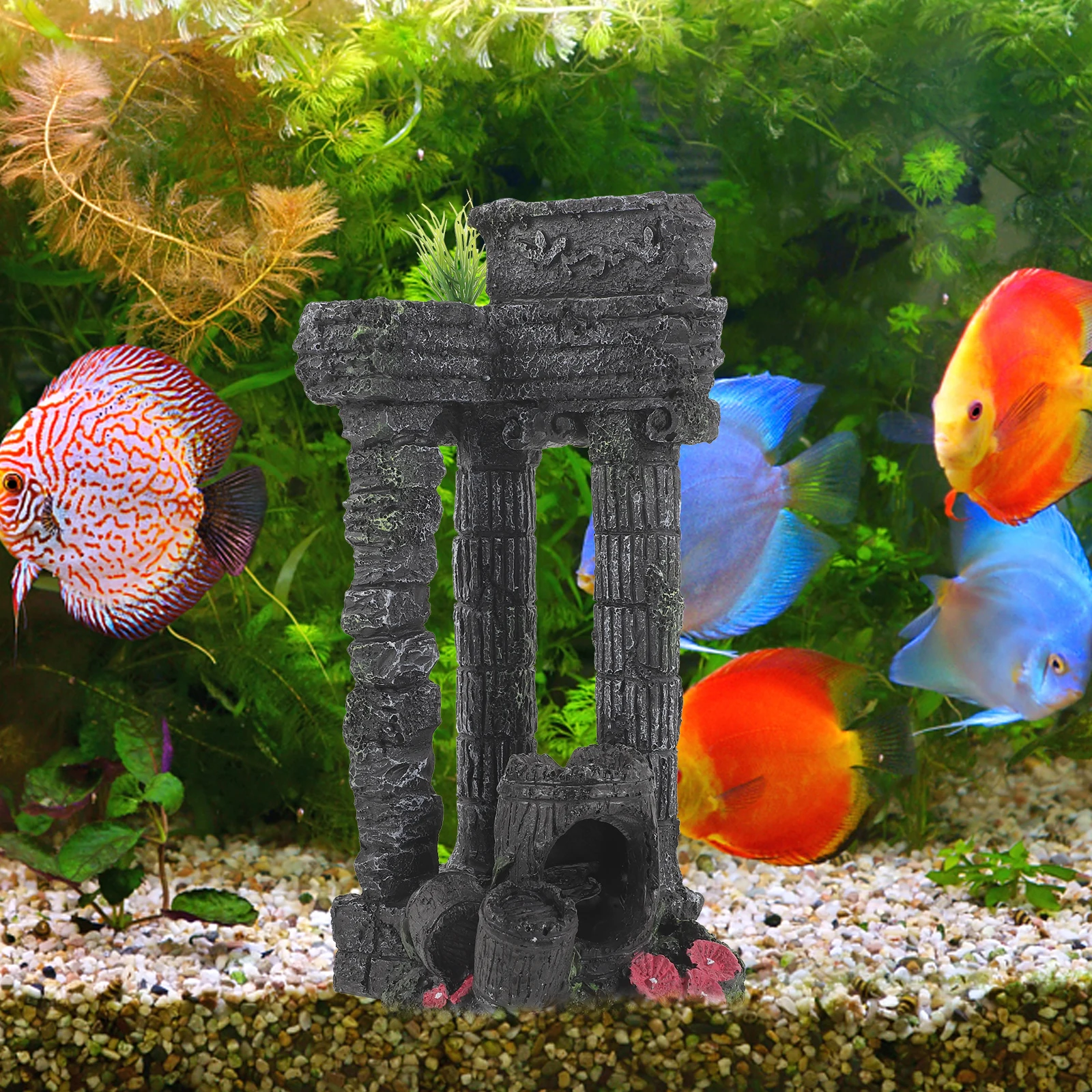 

1Pcs Decorative Roman Pillar Fish Tank Adornment Aquarium Ornament Simulated Roman Column Landscape Supplies Fish Cave Decor