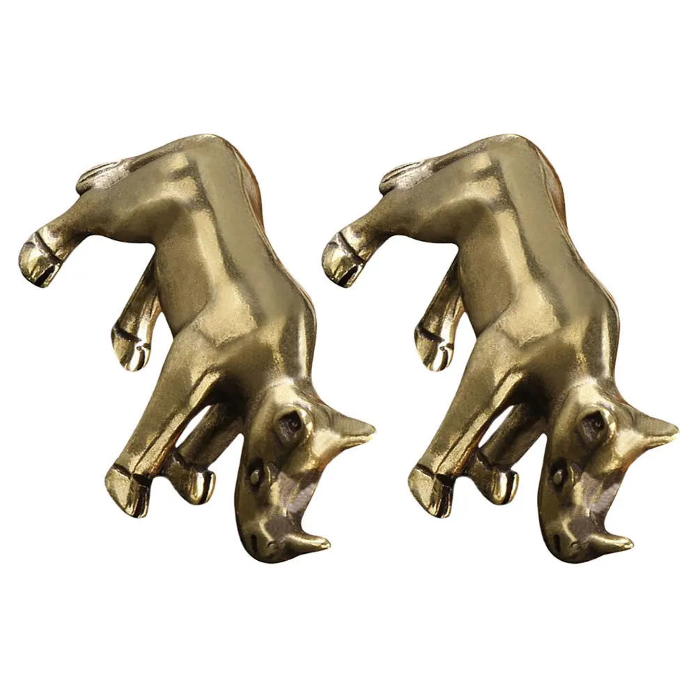 

2Pcs Brass Rhinoceros Figurines Vintage Miniature Animal Decor Desktop Ornaments Durable Unique Craft Statue Brass Figurine